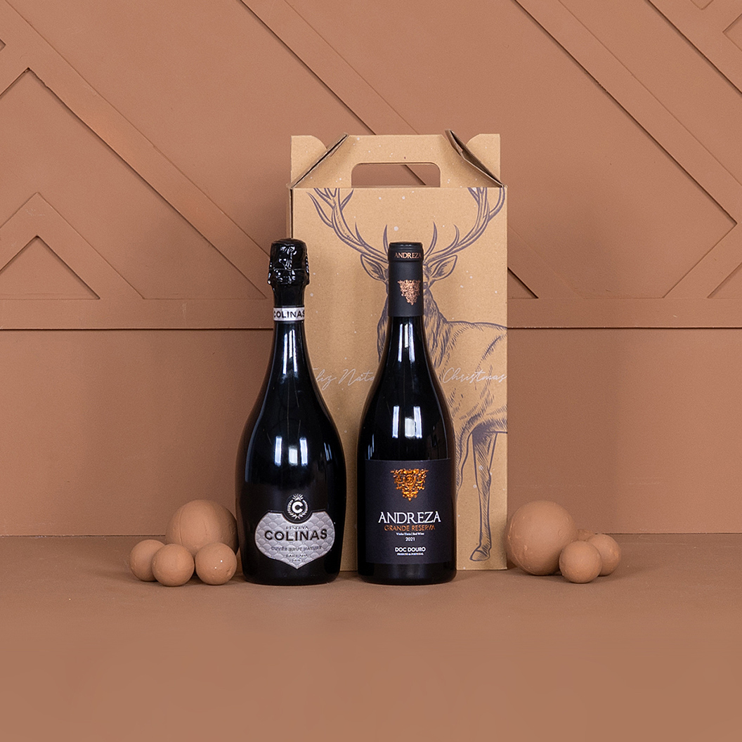 Cabaz de natal vinhos com garrafa de vinho tinto